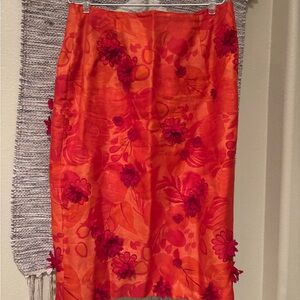 Vintage Y2K  Orange And Red Floral Midi Skirt Cottagecore Size 8